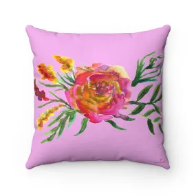Pink Rose Decorative Pillow, Floral Watercolor Square Pillow 14"/16"/18"/20"-Printed in USA