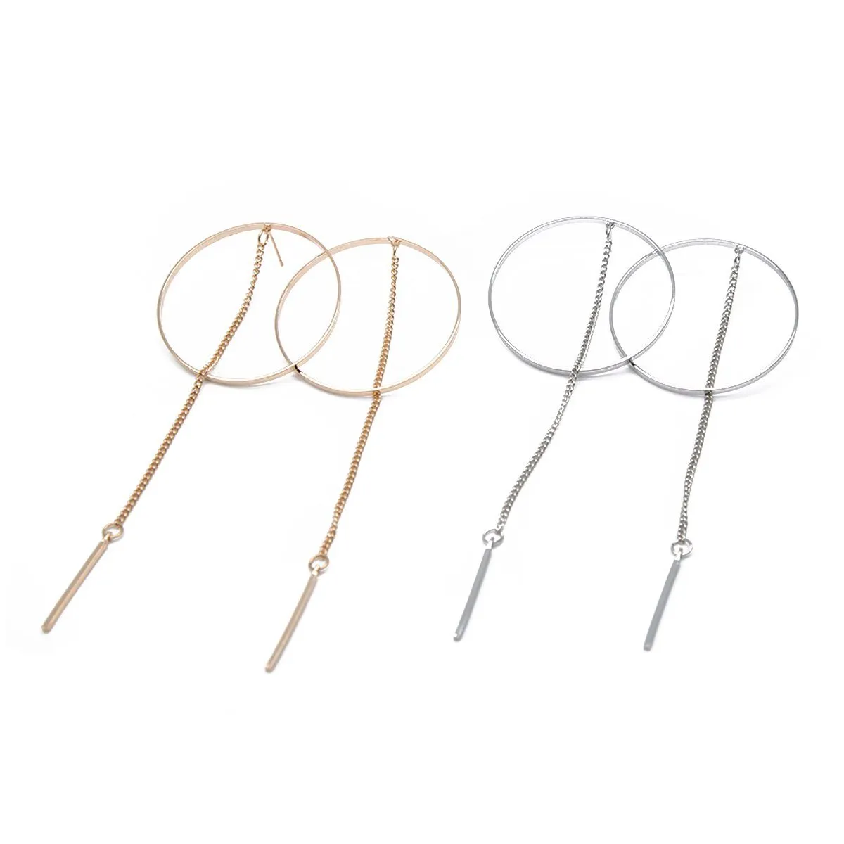 Punk Shellhard Unique Big Circles Earrings Charms Long Chain Tassel Drop Dangle Earring For Women Fashion Jewelry Bijoux