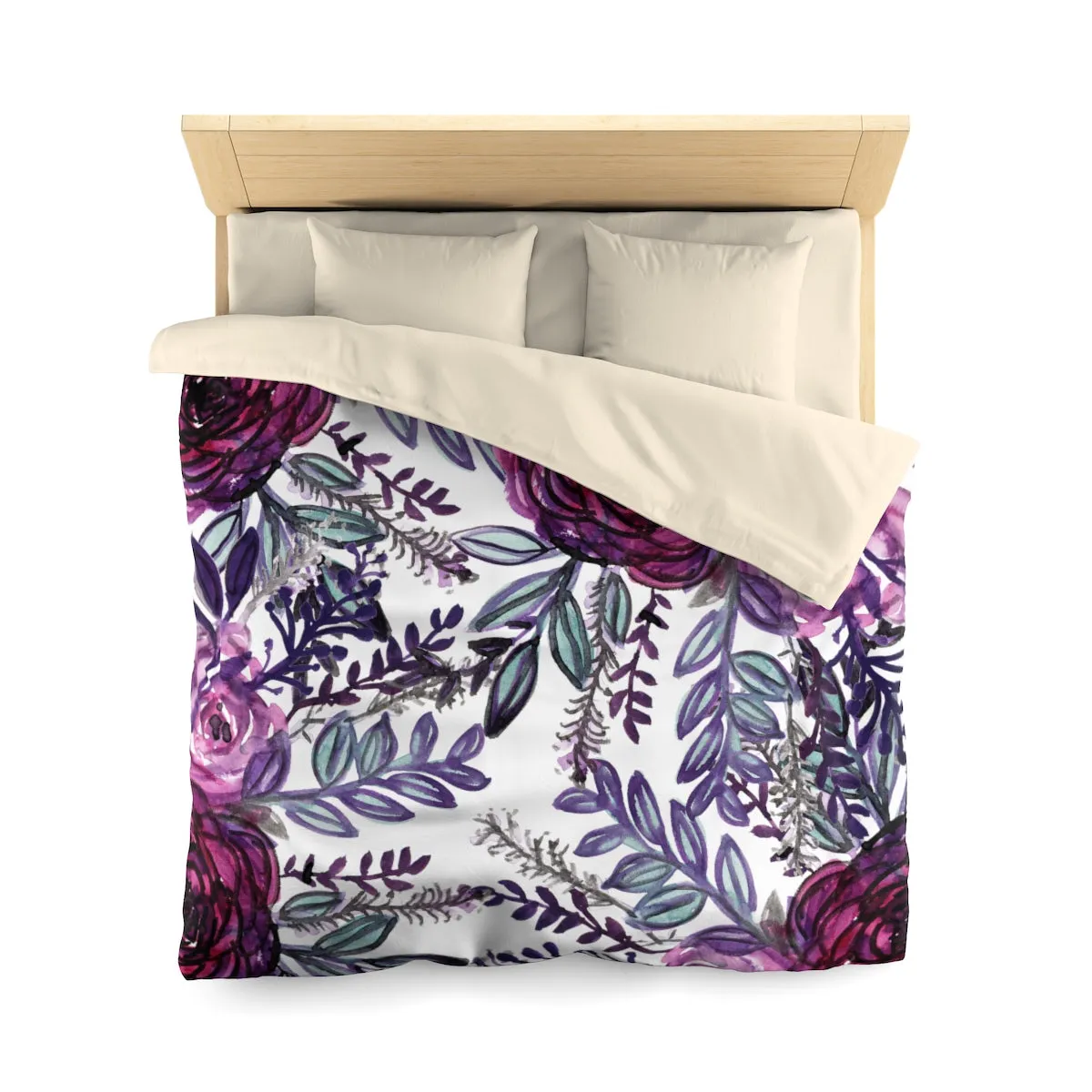 Purple Pink Floral Rose Comfy 100% Polyester Microfiber Duvet Cover- Made in USA