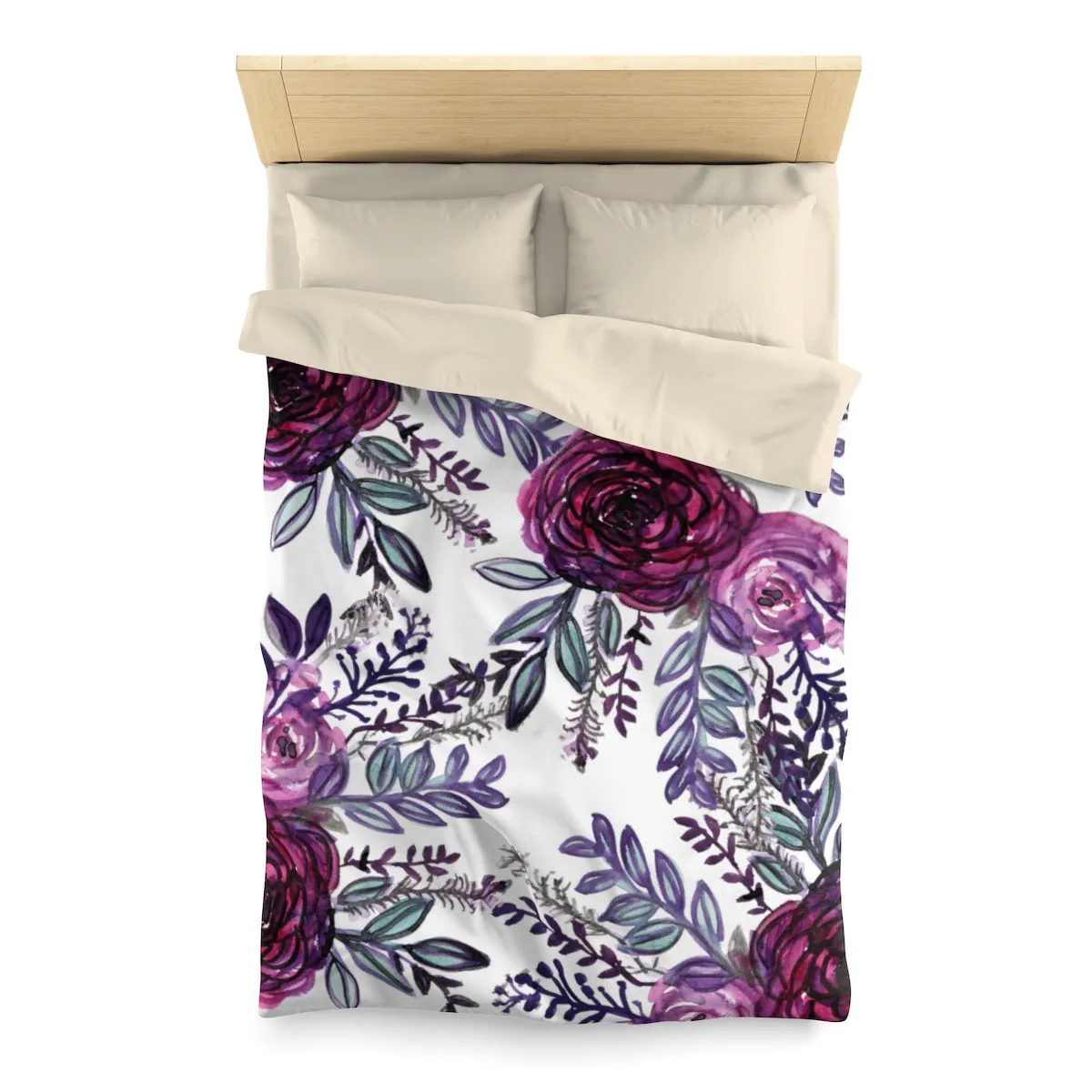 Purple Pink Floral Rose Comfy 100% Polyester Microfiber Duvet Cover- Made in USA