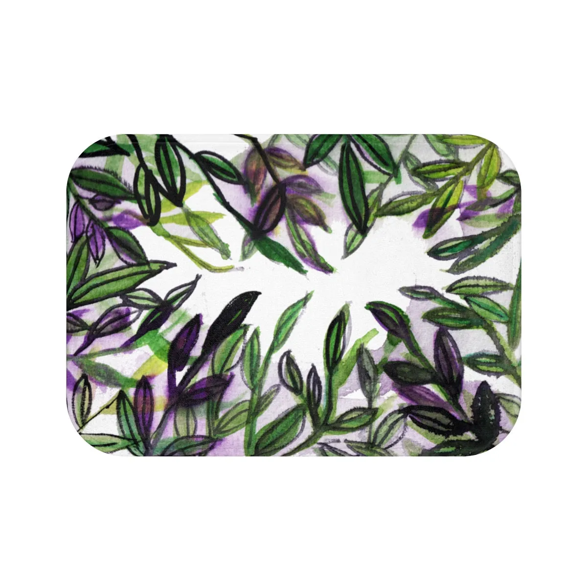 Real Fragrance Green Tropical Leaf Print Anti-Slip Microfiber Bath Mat  -Printed in USA