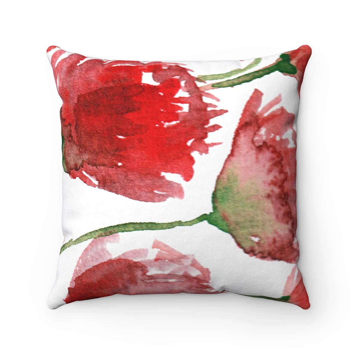 Red Poppy Floral Flower Pattern Spun Polyester Square Pillow Case - Made in USA