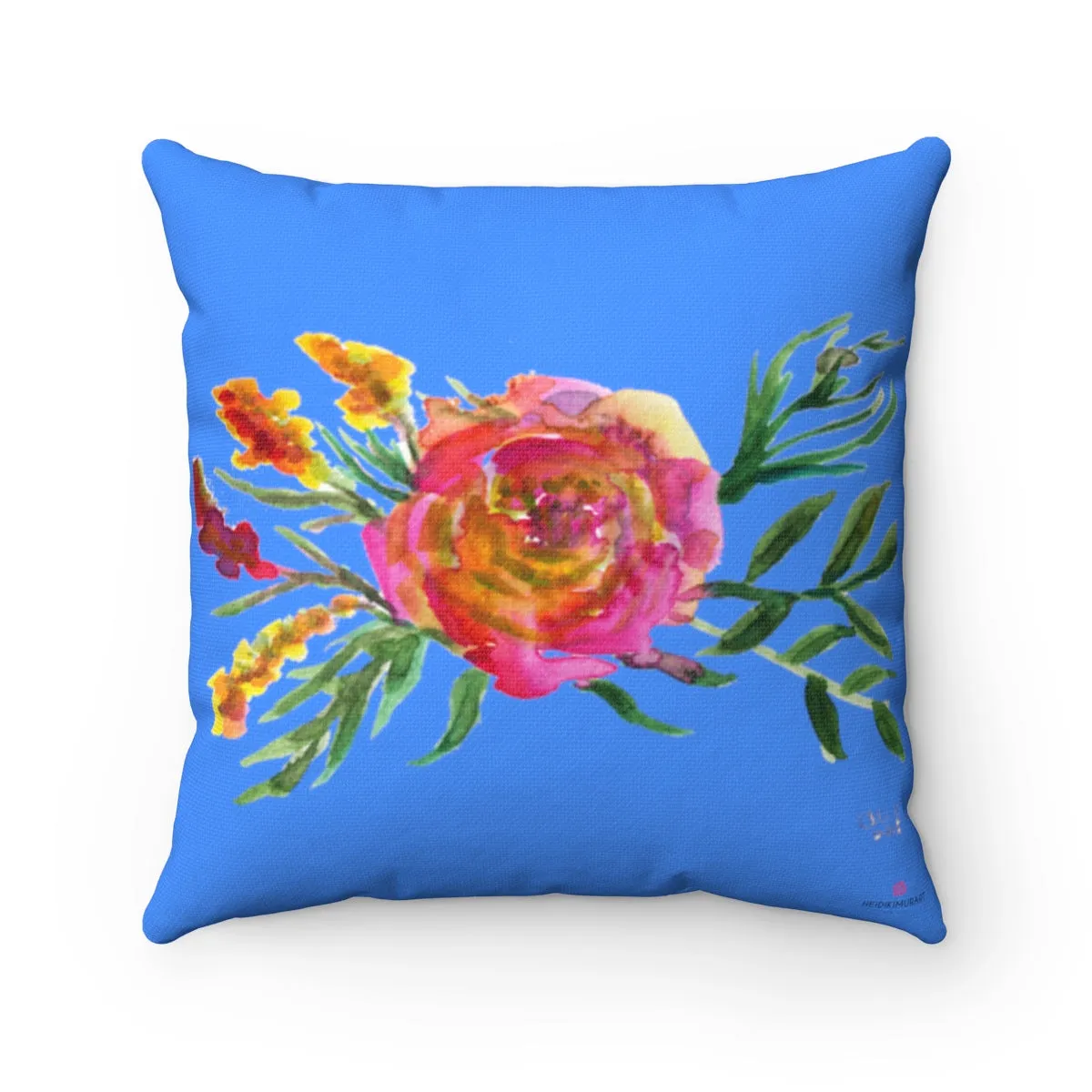 Red Rose Girlie Floral Wreath Blue Spun Polyester Square Pillow 14"/16"/18"/20"