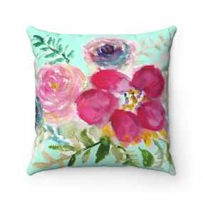 Red Rose Girlie Floral Wreath Spun Polyester Square 2-pc Pillow Cover Set