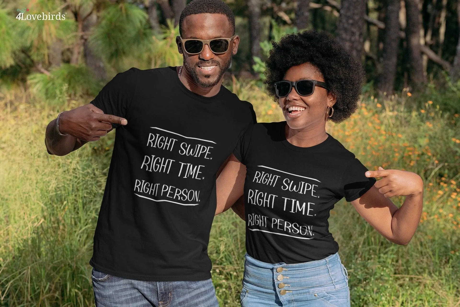Right Swipe, Right Time | Tinder Couple T-Shirt | Dating App Couple Anniversary Gift Ideas