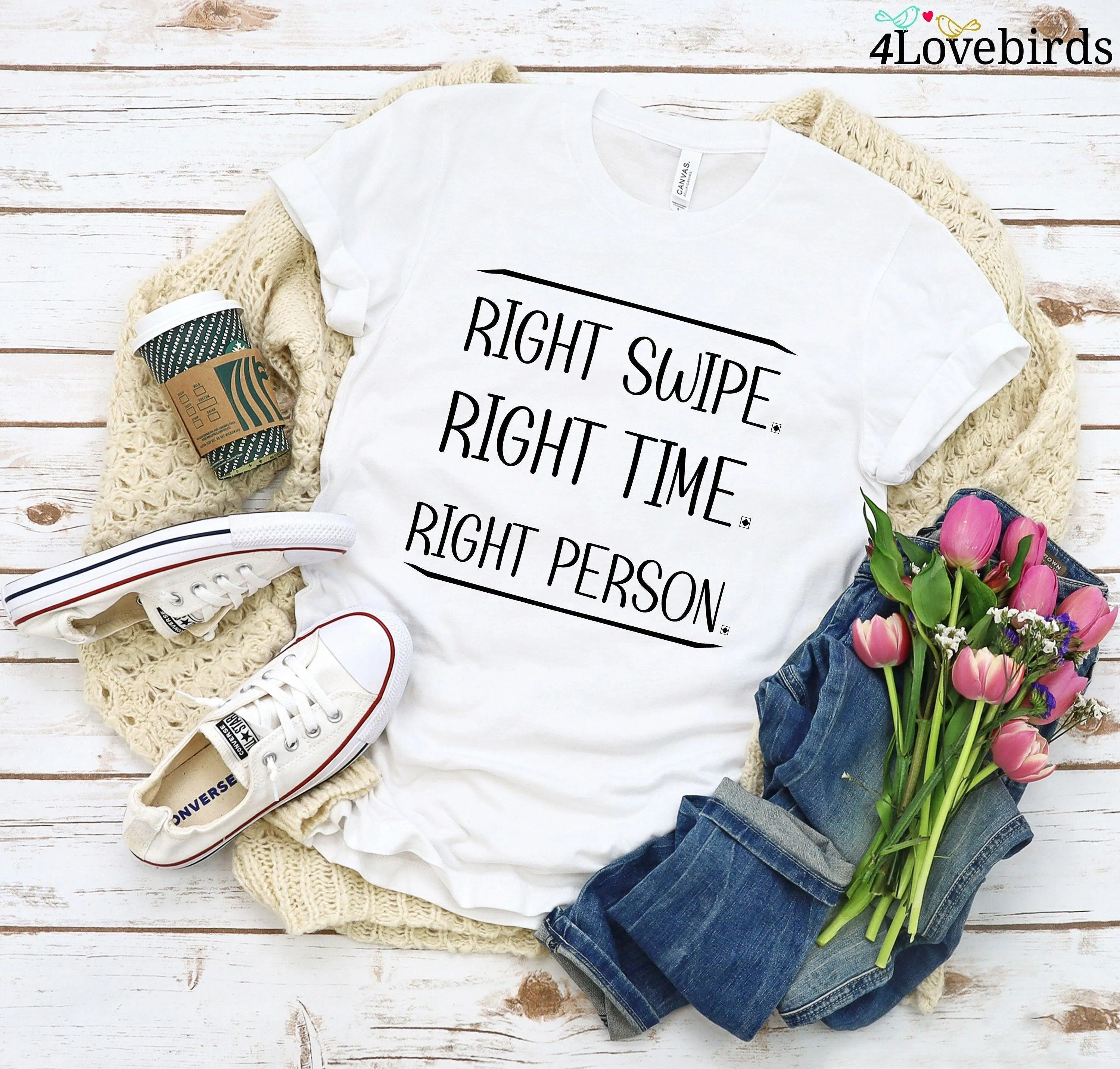 Right Swipe, Right Time | Tinder Couple T-Shirt | Dating App Couple Anniversary Gift Ideas