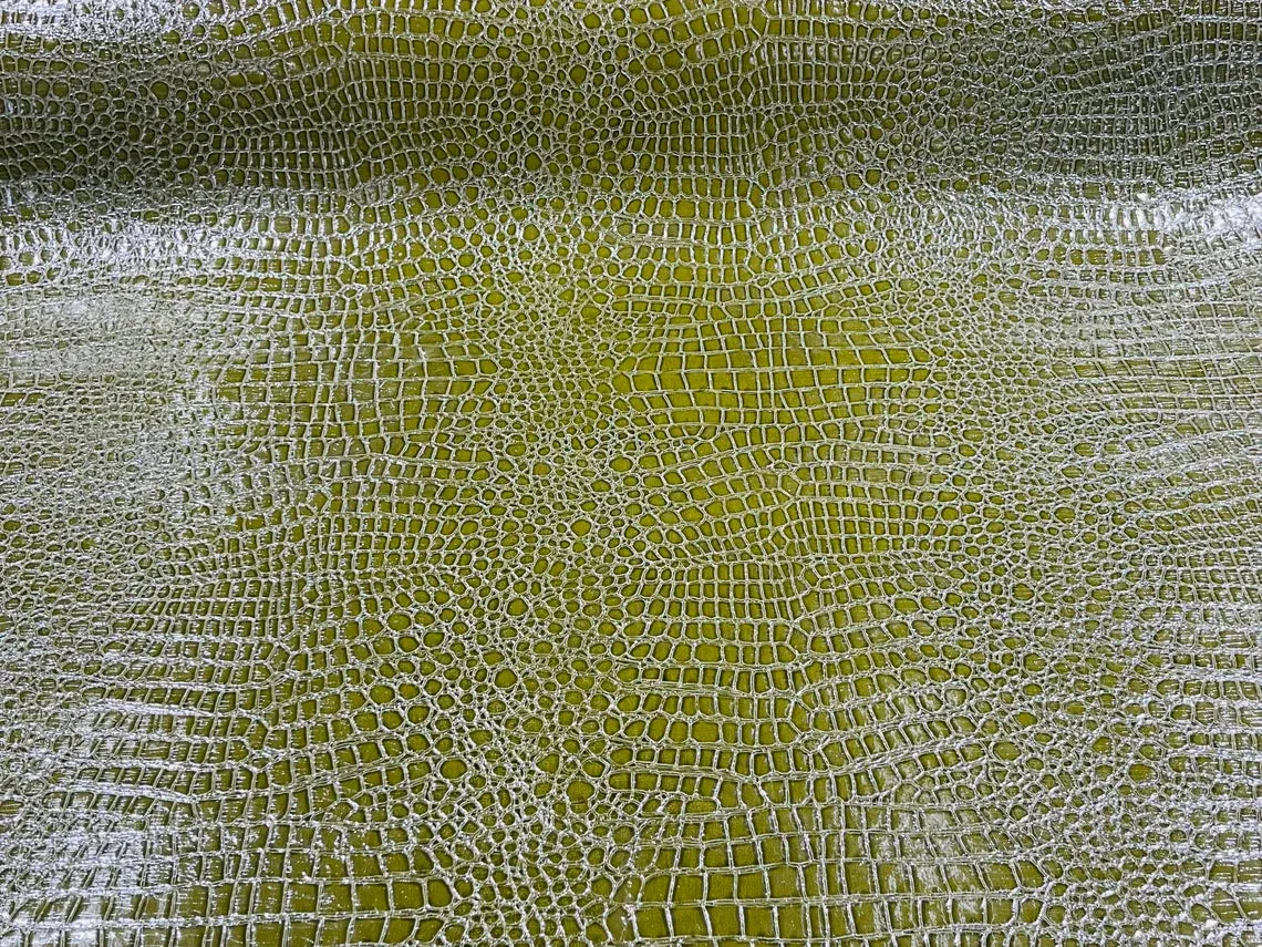 Shiny Alligator Print Vinyl  Fabric - 54" Width Realistic Faux Leather Sold By The Yard (Pick A Color)