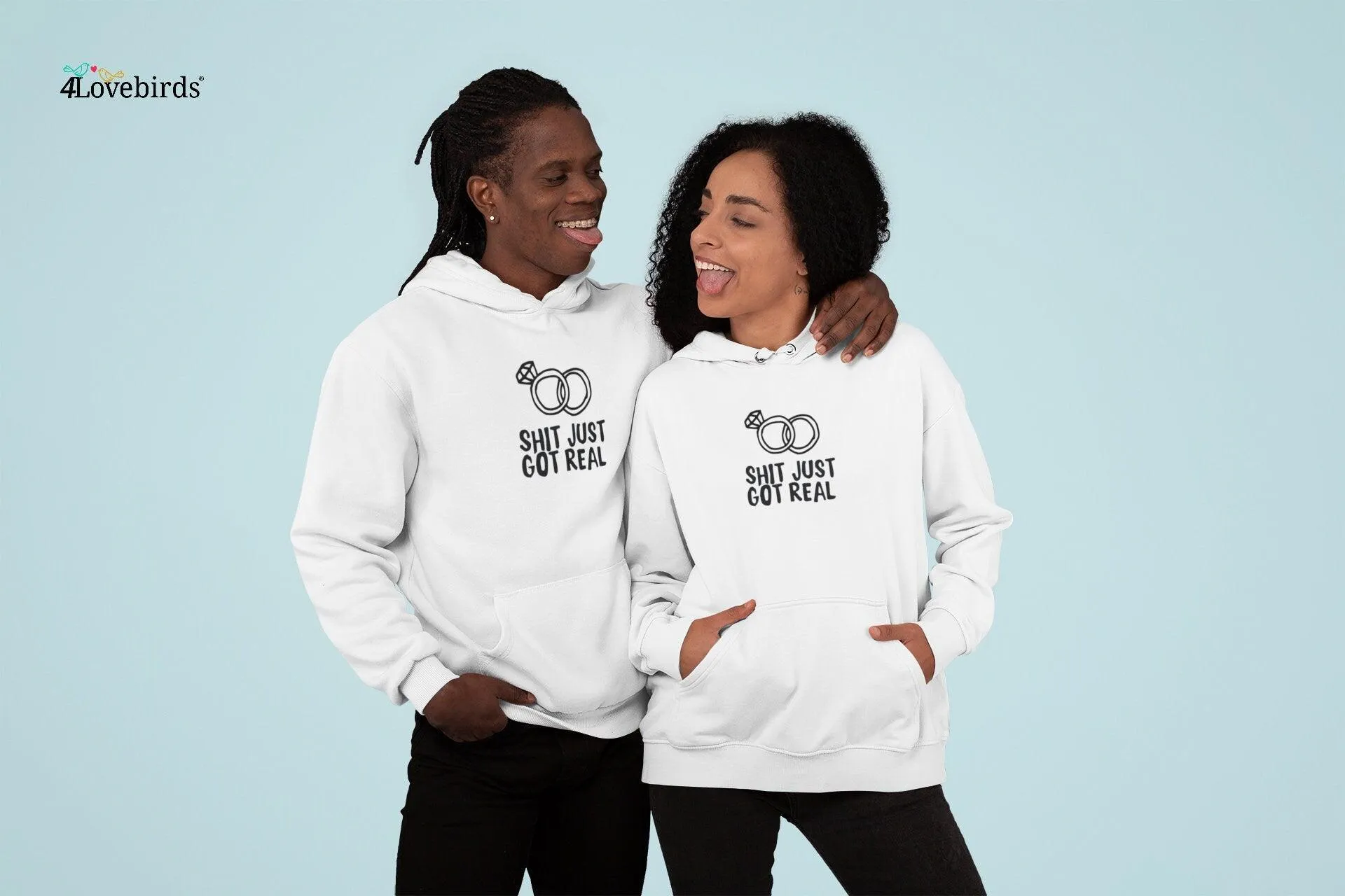 Shit just got real Hoodie, Engagement Matching Shirt, Wedding Gift, Fiance / Bride Longsleeve, Honeymoon Sweatshirt, Engagement Announcement