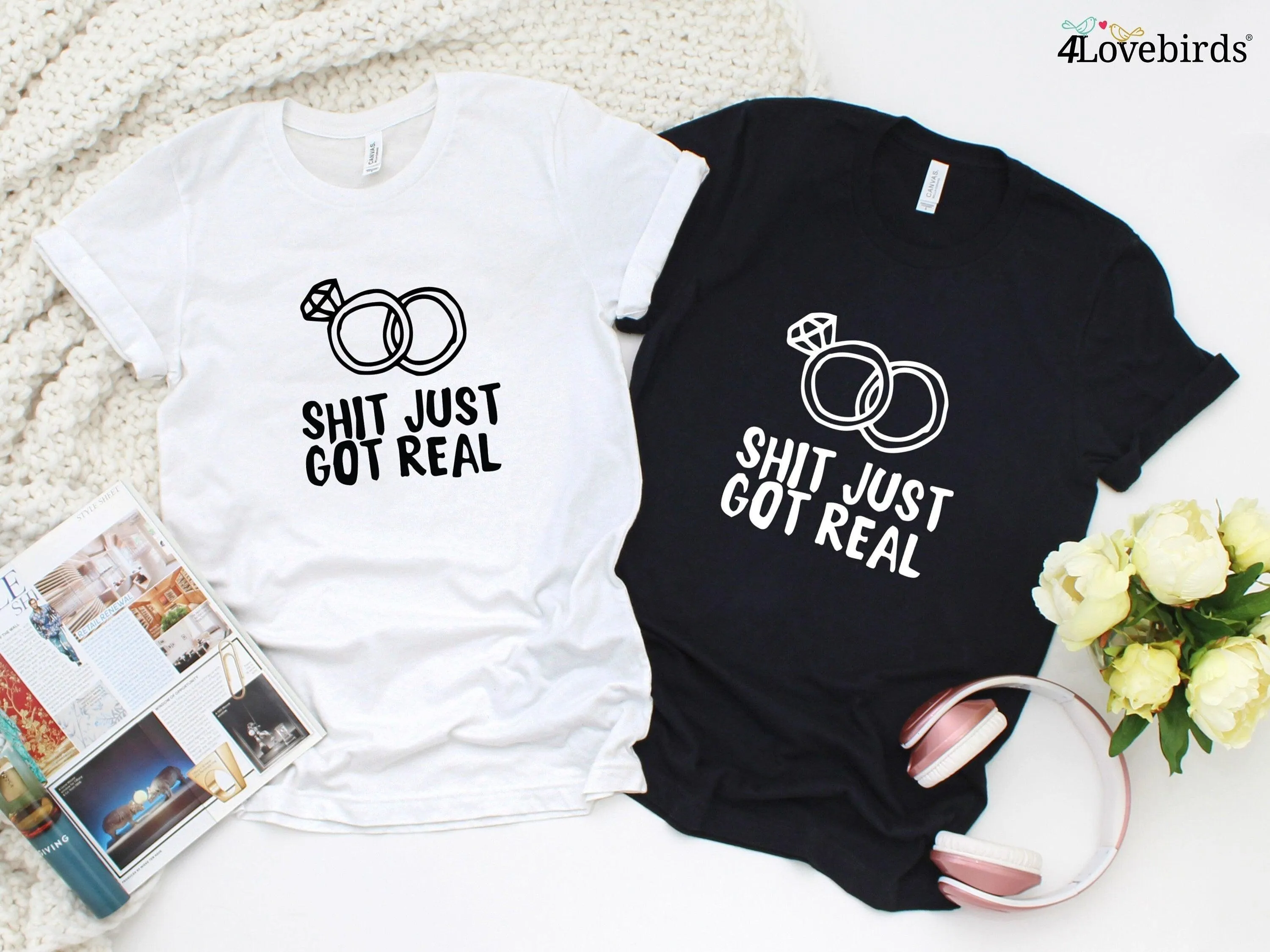 Shit just got real Hoodie, Engagement Matching Shirt, Wedding Gift, Fiance / Bride Longsleeve, Honeymoon Sweatshirt, Engagement Announcement
