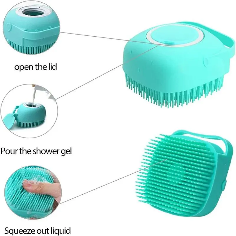 Soft Silicone Pet Bathing Brush – Shampoo Dispenser & Massager for Dogs and Cats