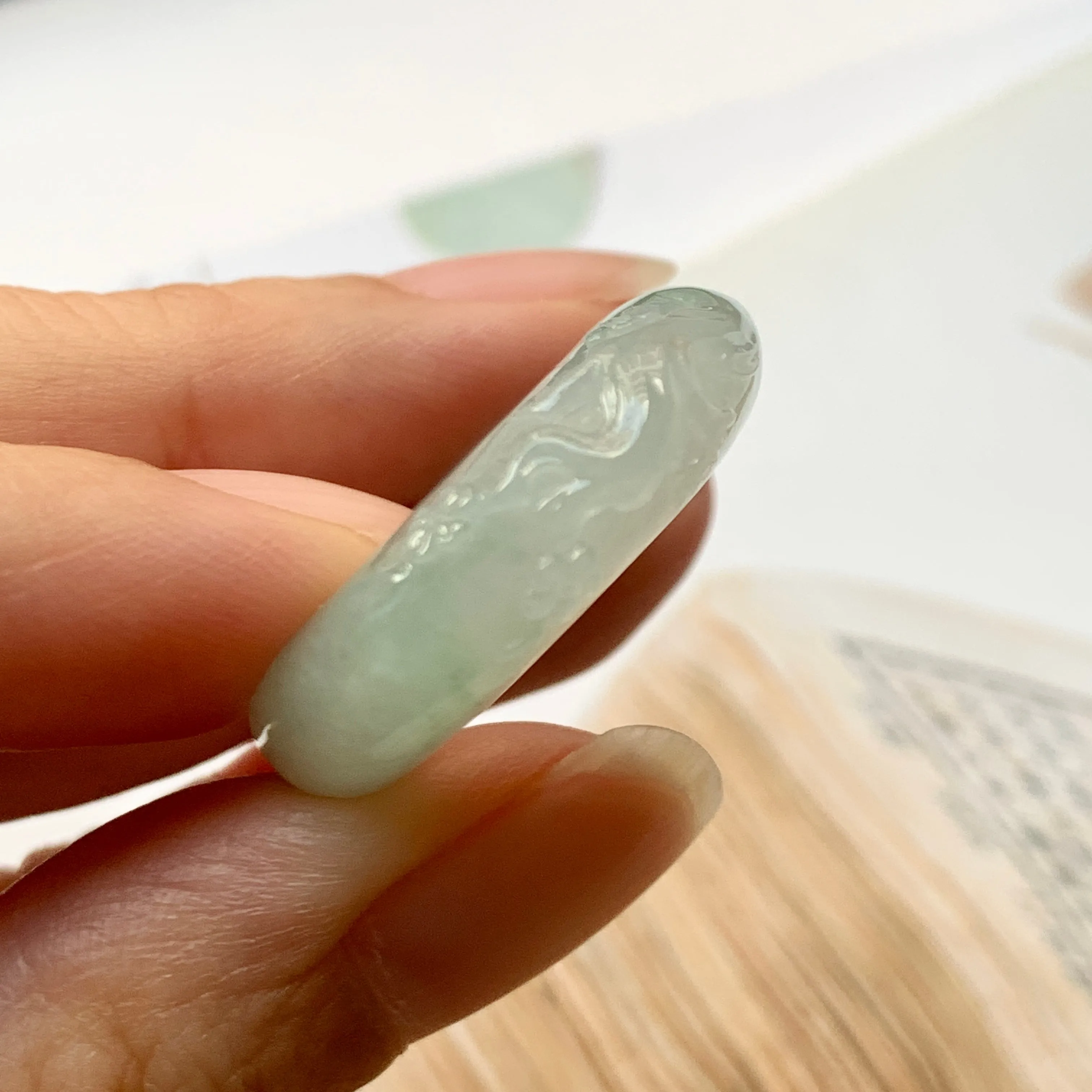 SOLD OUT: 17mm A-Grade Natural Jadeite Joseon Ring Band With Sakura Flowers Carving No.162289