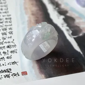 SOLD OUT: 17mm A-Grade Natural Lavender Jadeite Joseon Ring Band With Sakura Flowers Carving No.162291