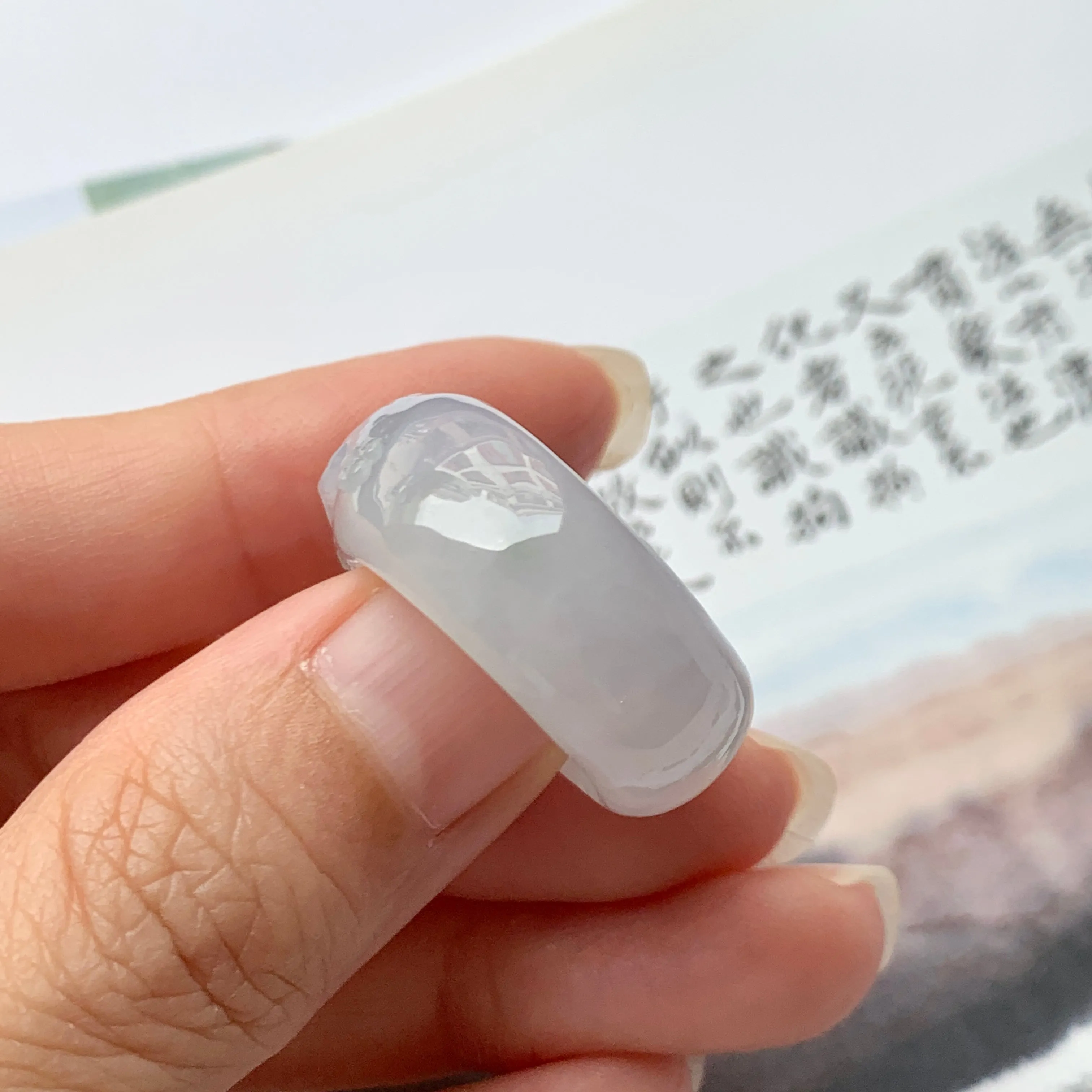 SOLD OUT: 17mm A-Grade Natural Lavender Jadeite Joseon Ring Band With Sakura Flowers Carving No.162291