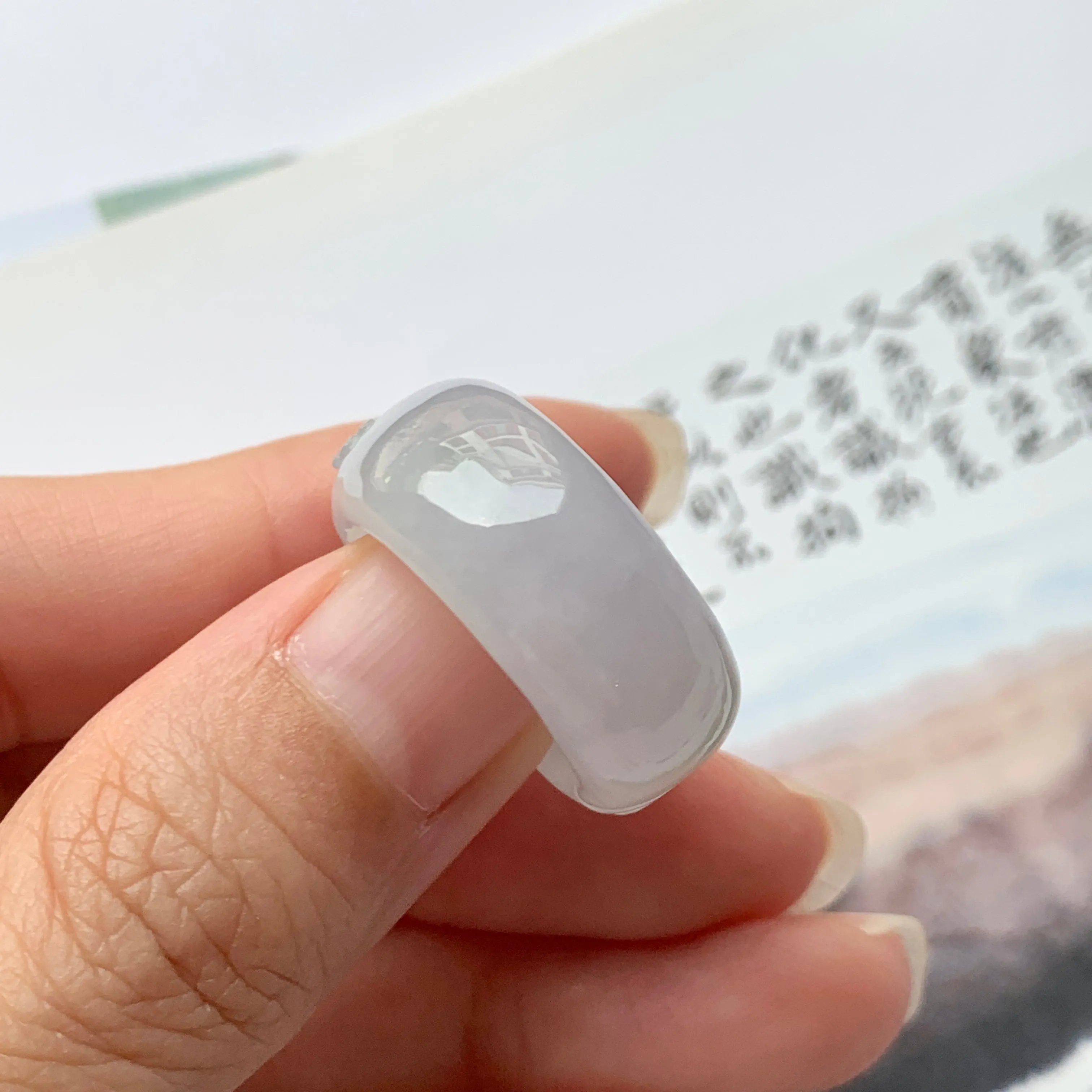 SOLD OUT: 17mm A-Grade Natural Lavender Jadeite Joseon Ring Band With Sakura Flowers Carving No.162291