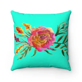 Spring Pink Rose Girlie Floral Wreath Spun Polyester Square Pillow Cover Set