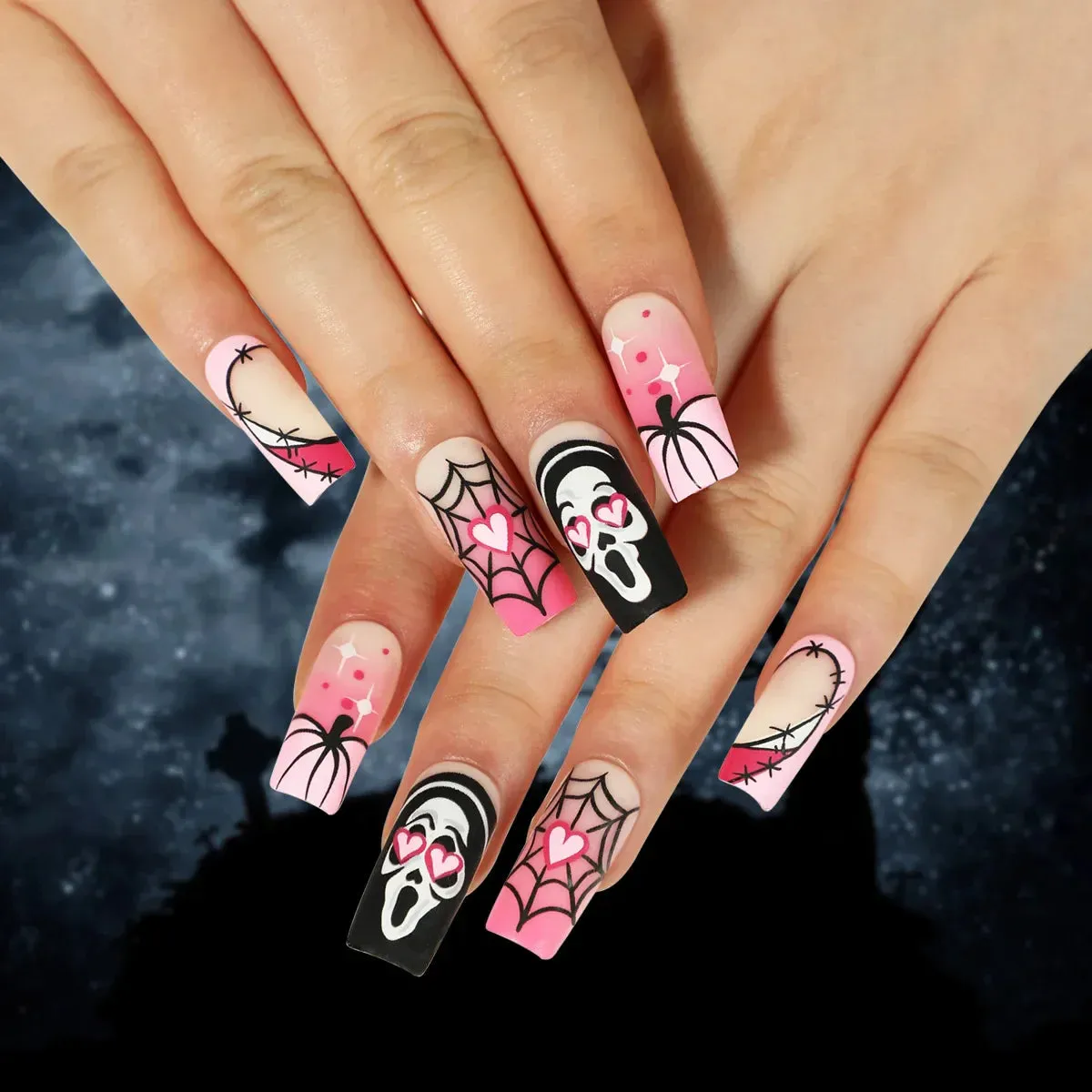 Toleet-Helloween sminken 24P/Set Halloween Fake Nails Art Ghost Face Pumpkin Spooky Designer Girls Party Press on Nail Tips Wearable Stick on Nails False