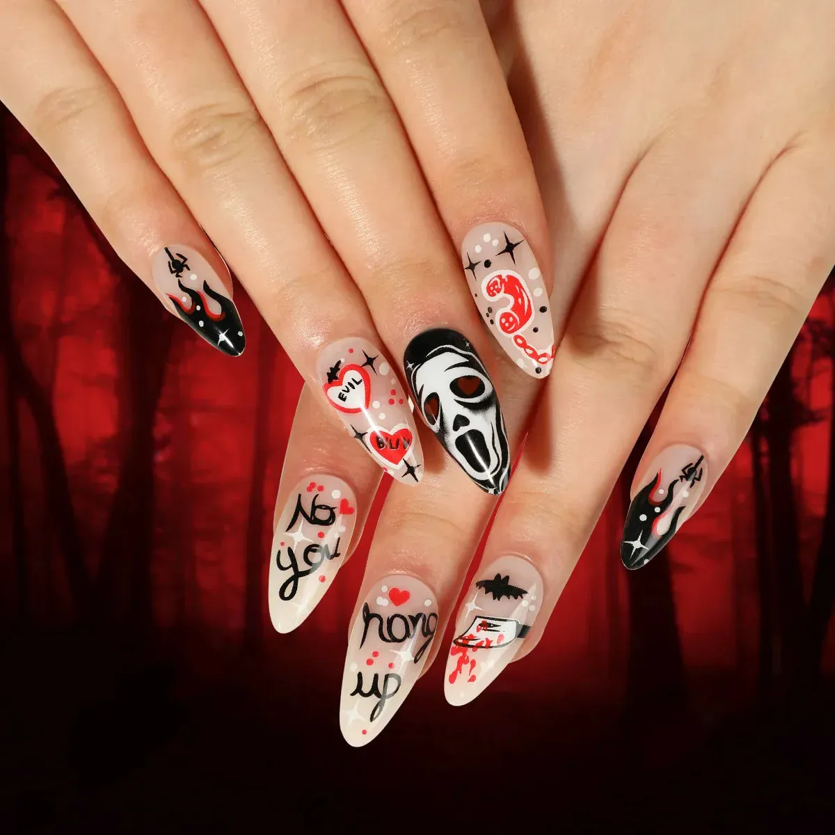 Toleet-Helloween sminken 24P/Set Halloween Fake Nails Art Ghost Face Pumpkin Spooky Designer Girls Party Press on Nail Tips Wearable Stick on Nails False