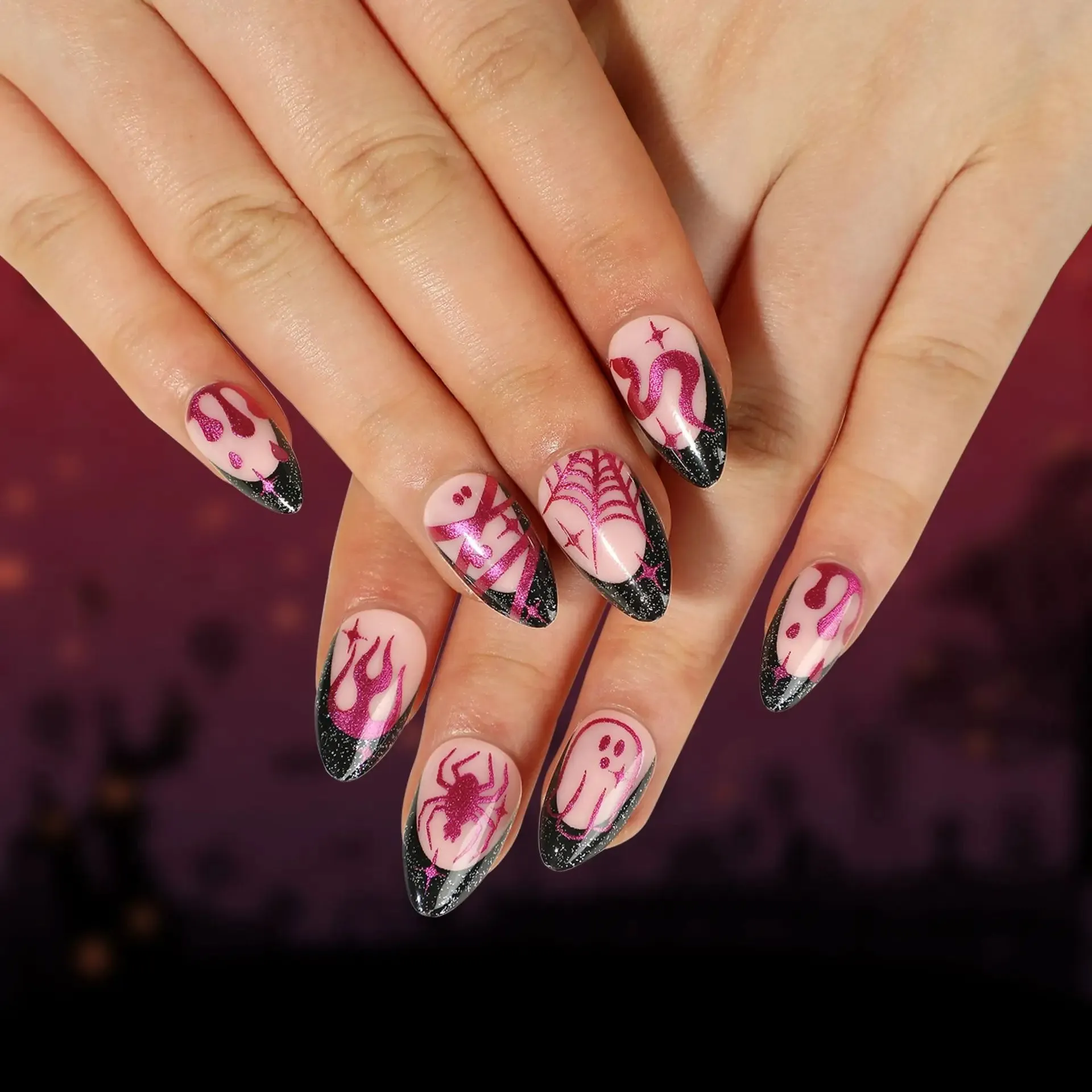 Toleet-Helloween sminken 24P/Set Halloween Fake Nails Art Ghost Face Pumpkin Spooky Designer Girls Party Press on Nail Tips Wearable Stick on Nails False