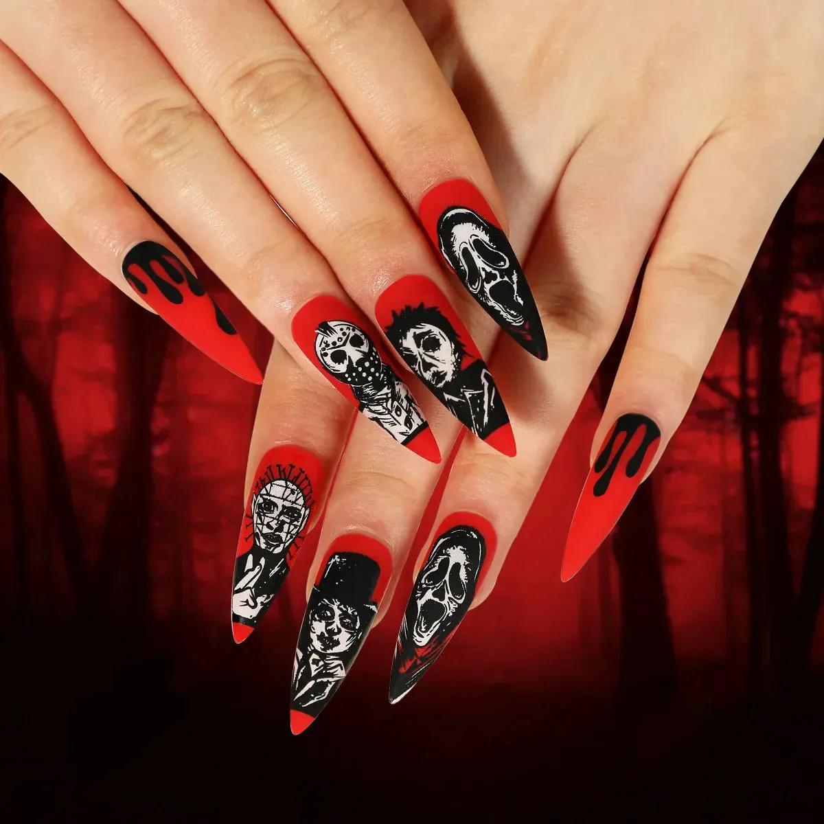 Toleet-Helloween sminken 24P/Set Halloween Fake Nails Art Ghost Face Pumpkin Spooky Designer Girls Party Press on Nail Tips Wearable Stick on Nails False