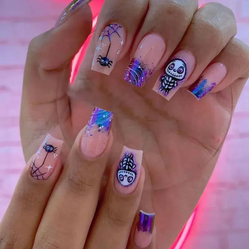 Toleet-Helloween sminken 24P/Set Halloween Fake Nails Art Ghost Face Pumpkin Spooky Designer Girls Party Press on Nail Tips Wearable Stick on Nails False