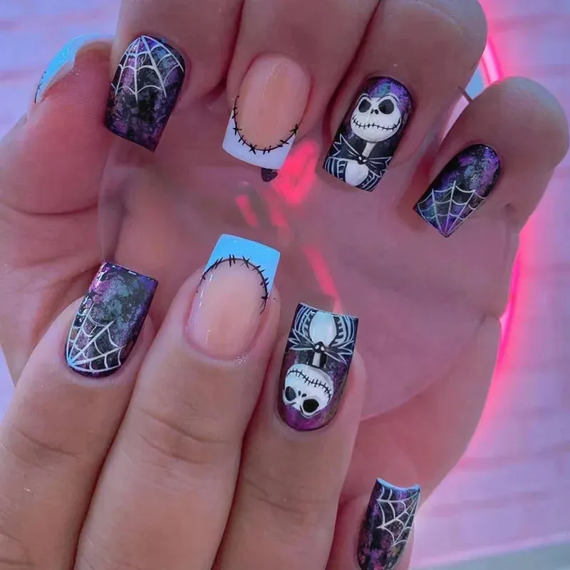 Toleet-Helloween sminken 24P/Set Halloween Fake Nails Art Ghost Face Pumpkin Spooky Designer Girls Party Press on Nail Tips Wearable Stick on Nails False
