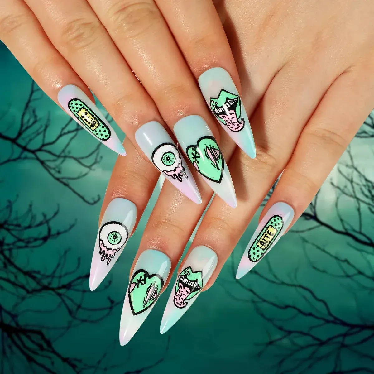 Toleet-Helloween sminken 24P/Set Halloween Fake Nails Art Ghost Face Pumpkin Spooky Designer Girls Party Press on Nail Tips Wearable Stick on Nails False