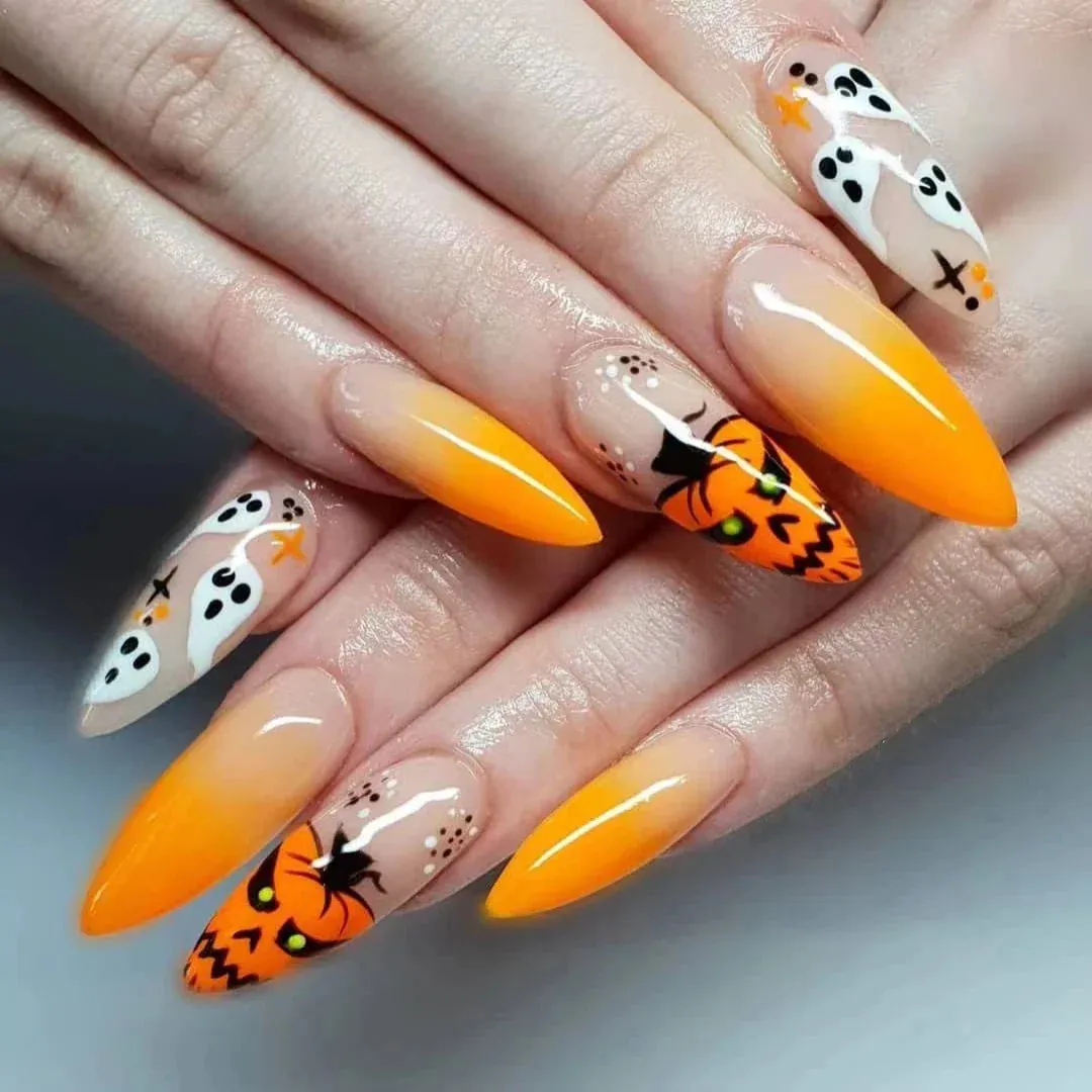 Toleet-Helloween sminken 24P/Set Halloween Fake Nails Art Ghost Face Pumpkin Spooky Designer Girls Party Press on Nail Tips Wearable Stick on Nails False