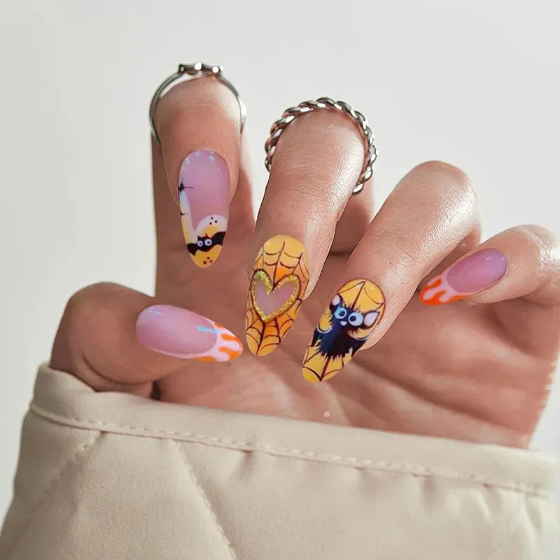 Toleet-Helloween sminken 24P/Set Halloween Fake Nails Art Ghost Face Pumpkin Spooky Designer Girls Party Press on Nail Tips Wearable Stick on Nails False