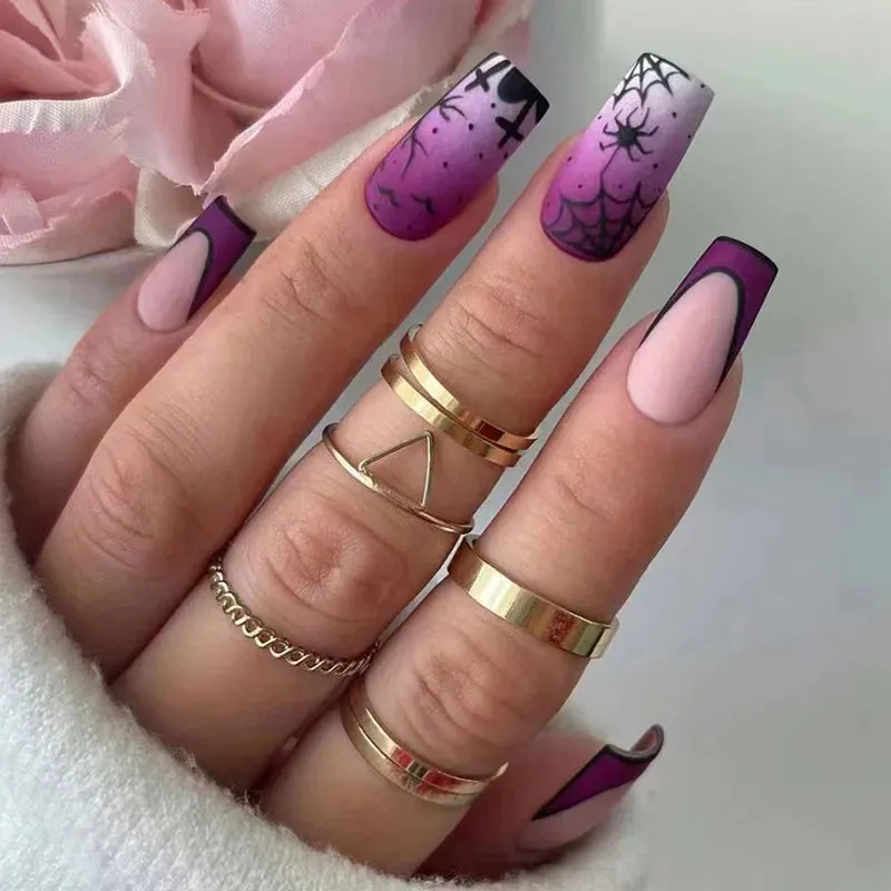 Toleet-Helloween sminken 24P/Set Halloween Fake Nails Art Ghost Face Pumpkin Spooky Designer Girls Party Press on Nail Tips Wearable Stick on Nails False