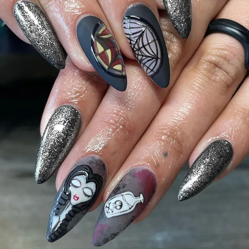 Toleet-Helloween sminken 24P/Set Halloween Fake Nails Art Ghost Face Pumpkin Spooky Designer Girls Party Press on Nail Tips Wearable Stick on Nails False