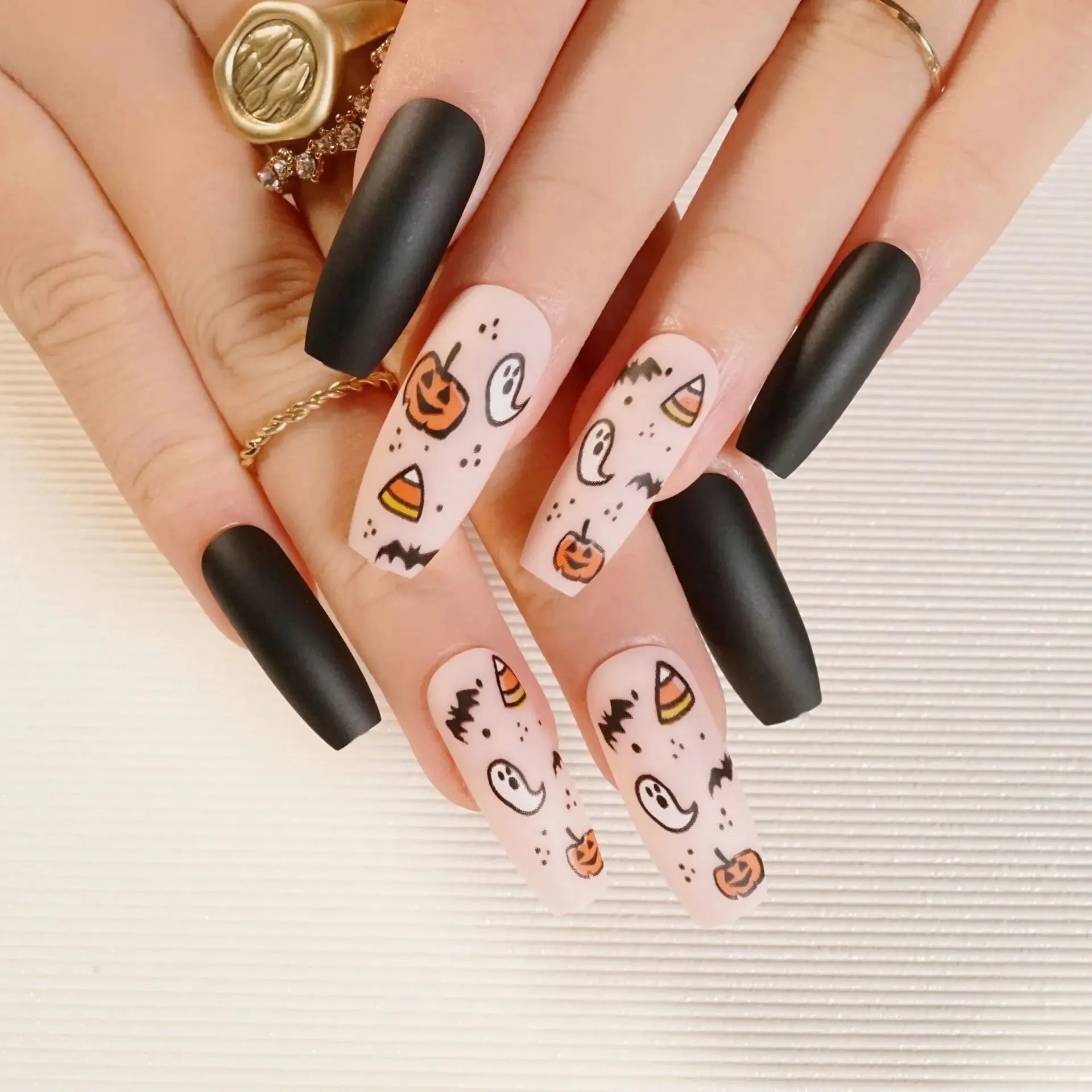 Toleet-Helloween sminken 24P/Set Halloween Fake Nails Art Ghost Face Pumpkin Spooky Designer Girls Party Press on Nail Tips Wearable Stick on Nails False