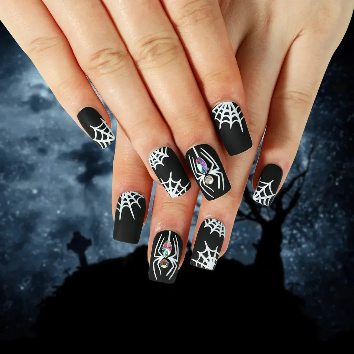 Toleet-Helloween sminken 24P/Set Halloween Fake Nails Art Ghost Face Pumpkin Spooky Designer Girls Party Press on Nail Tips Wearable Stick on Nails False