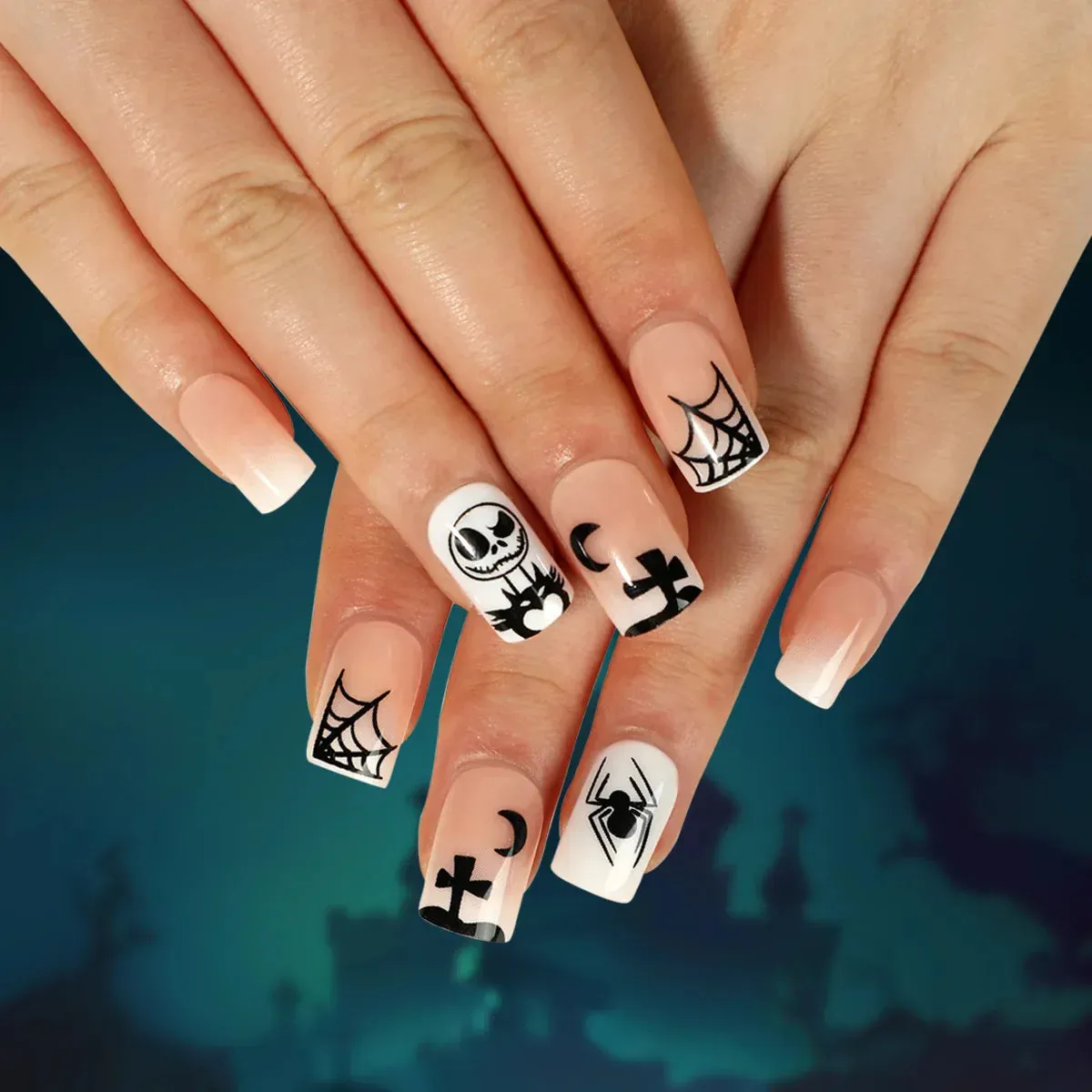 Toleet-Helloween sminken 24P/Set Halloween Fake Nails Art Ghost Face Pumpkin Spooky Designer Girls Party Press on Nail Tips Wearable Stick on Nails False