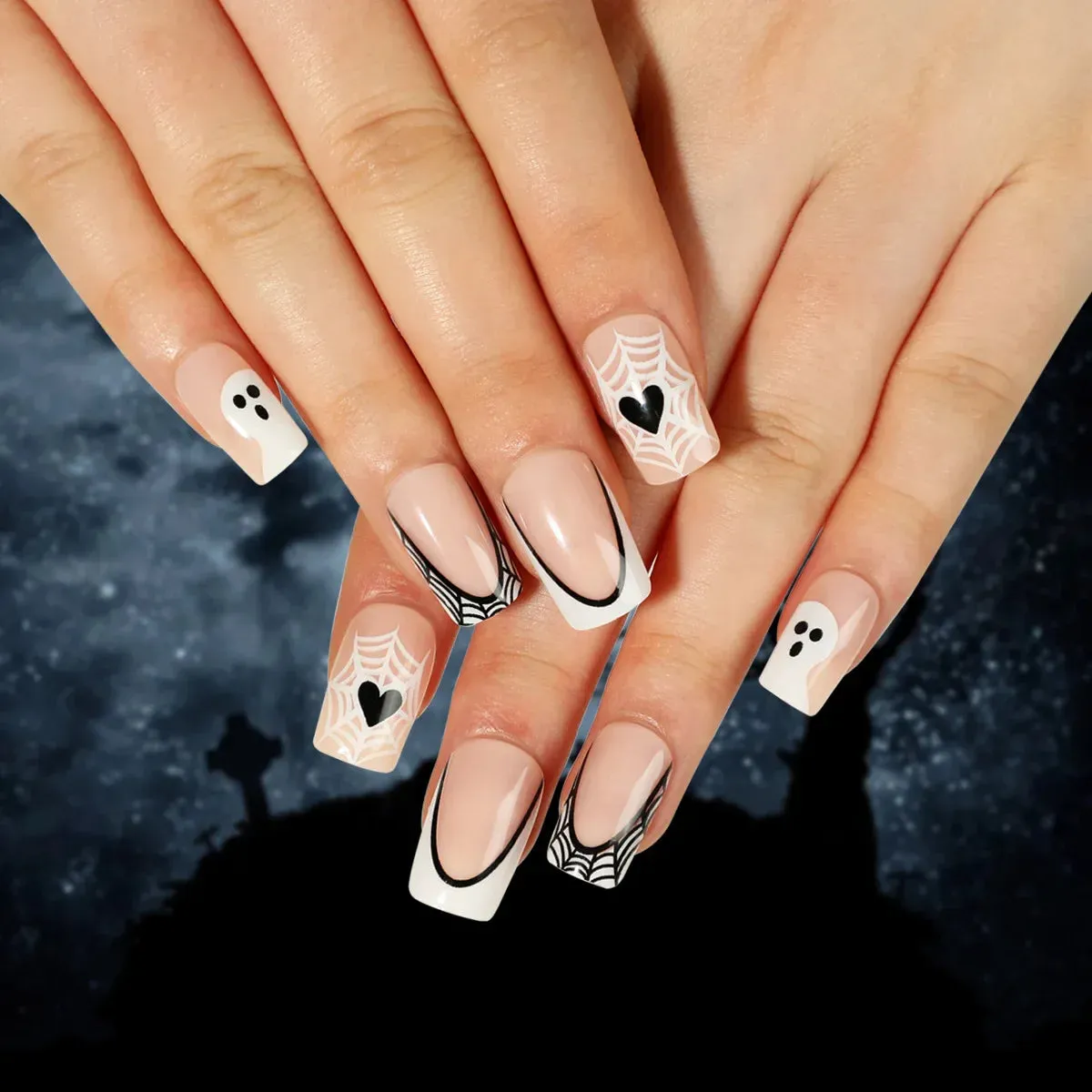 Toleet-Helloween sminken 24P/Set Halloween Fake Nails Art Ghost Face Pumpkin Spooky Designer Girls Party Press on Nail Tips Wearable Stick on Nails False