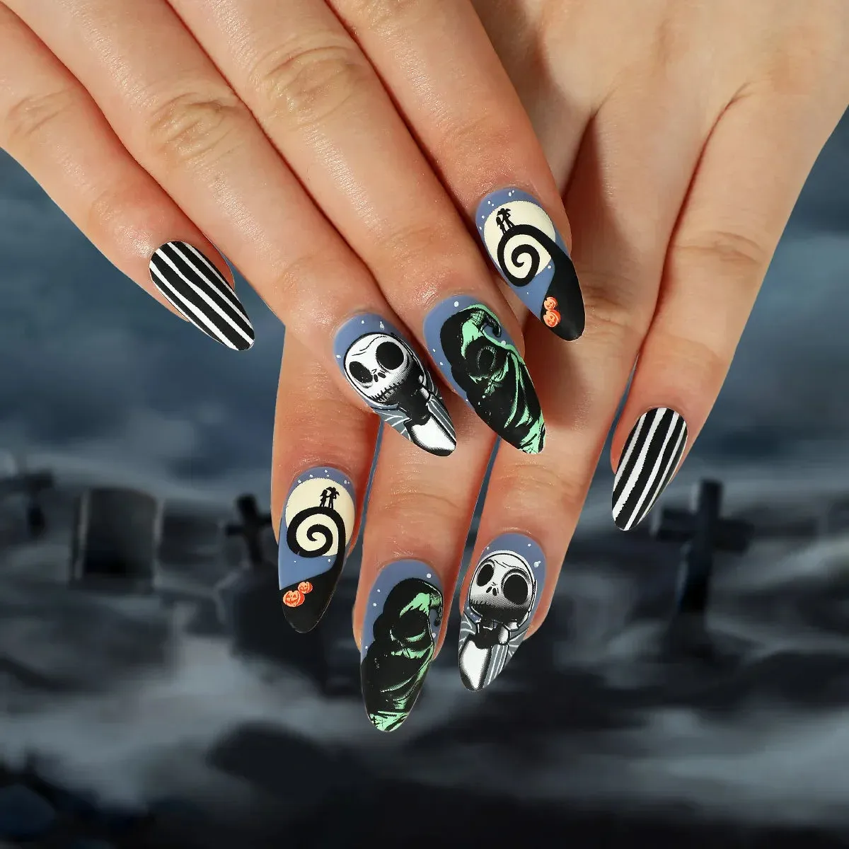 Toleet-Helloween sminken 24P/Set Halloween Fake Nails Art Ghost Face Pumpkin Spooky Designer Girls Party Press on Nail Tips Wearable Stick on Nails False