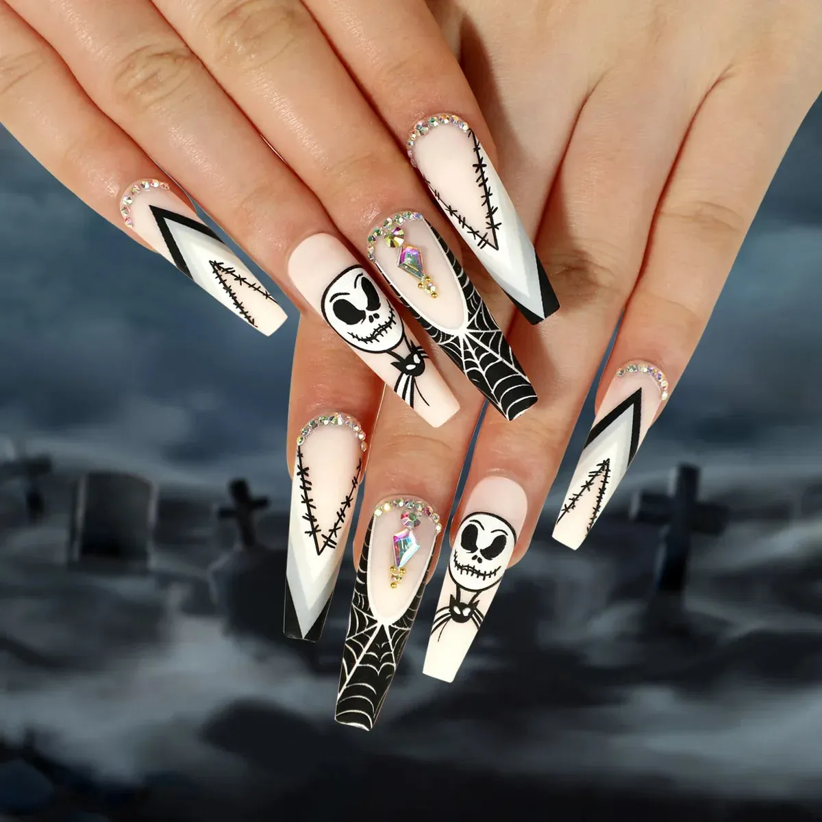 Toleet-Helloween sminken 24P/Set Halloween Fake Nails Art Ghost Face Pumpkin Spooky Designer Girls Party Press on Nail Tips Wearable Stick on Nails False