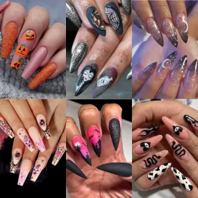 Toleet-Helloween sminken 24P/Set Halloween Fake Nails Art Ghost Face Pumpkin Spooky Designer Girls Party Press on Nail Tips Wearable Stick on Nails False