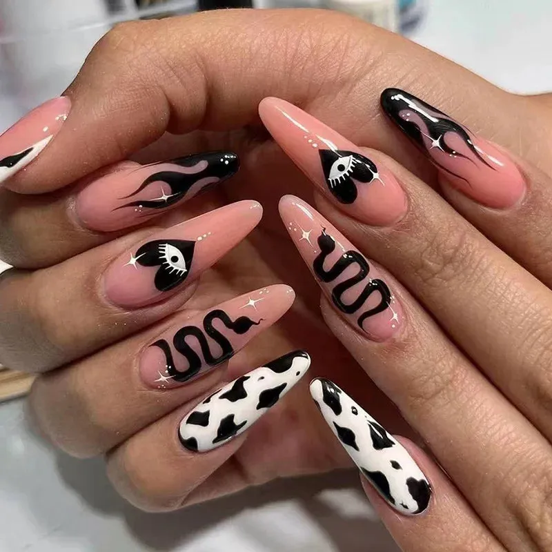 Toleet-Helloween sminken 24P/Set Halloween Fake Nails Art Ghost Face Pumpkin Spooky Designer Girls Party Press on Nail Tips Wearable Stick on Nails False