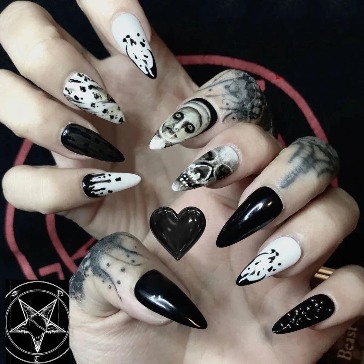 Toleet-Helloween sminken 24P/Set Halloween Fake Nails Art Ghost Face Pumpkin Spooky Designer Girls Party Press on Nail Tips Wearable Stick on Nails False