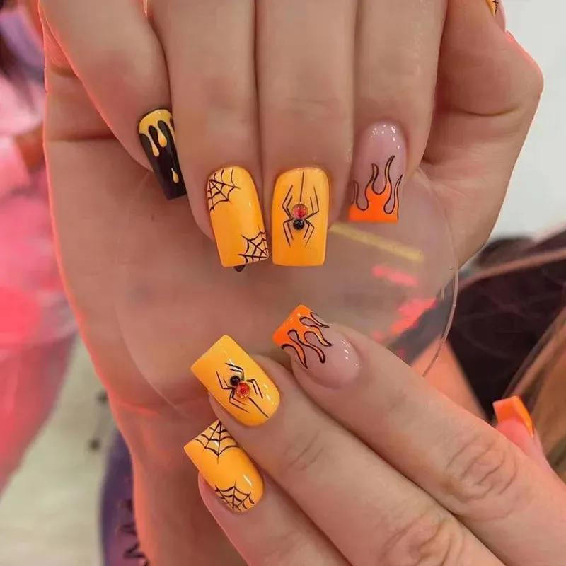Toleet-Helloween sminken 24P/Set Halloween Fake Nails Art Ghost Face Pumpkin Spooky Designer Girls Party Press on Nail Tips Wearable Stick on Nails False