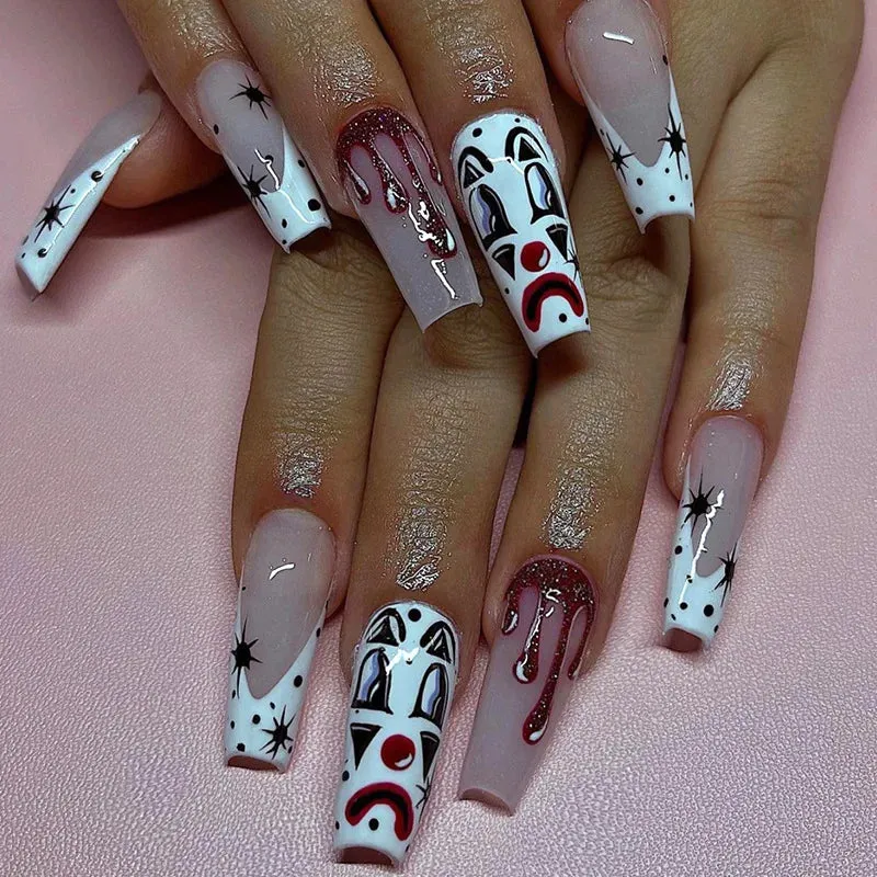 Toleet-Helloween sminken 24P/Set Halloween Fake Nails Art Ghost Face Pumpkin Spooky Designer Girls Party Press on Nail Tips Wearable Stick on Nails False