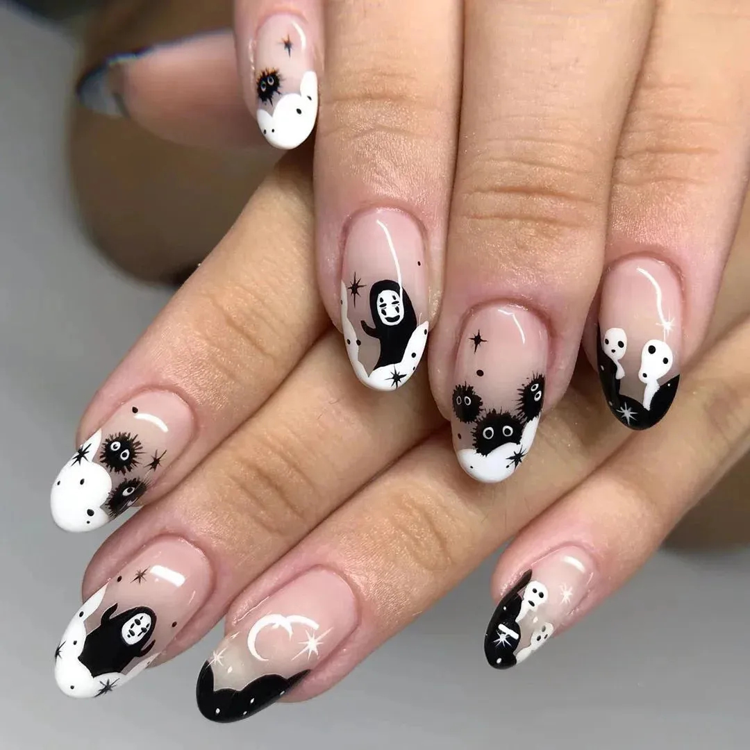 Toleet-Helloween sminken 24P/Set Halloween Fake Nails Art Ghost Face Pumpkin Spooky Designer Girls Party Press on Nail Tips Wearable Stick on Nails False