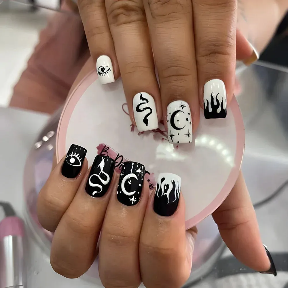 Toleet-Helloween sminken 24P/Set Halloween Fake Nails Art Ghost Face Pumpkin Spooky Designer Girls Party Press on Nail Tips Wearable Stick on Nails False