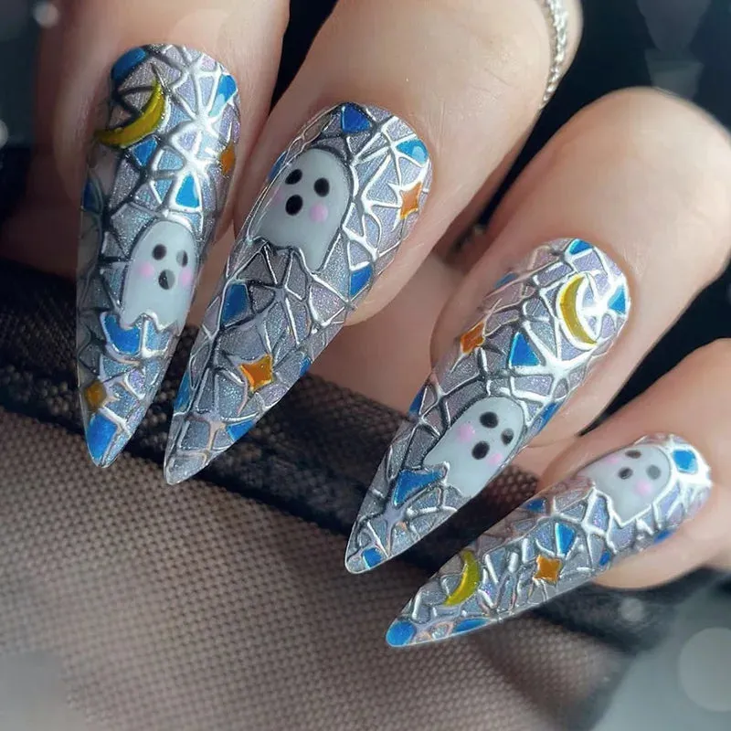 Toleet-Helloween sminken 24P/Set Halloween Fake Nails Art Ghost Face Pumpkin Spooky Designer Girls Party Press on Nail Tips Wearable Stick on Nails False