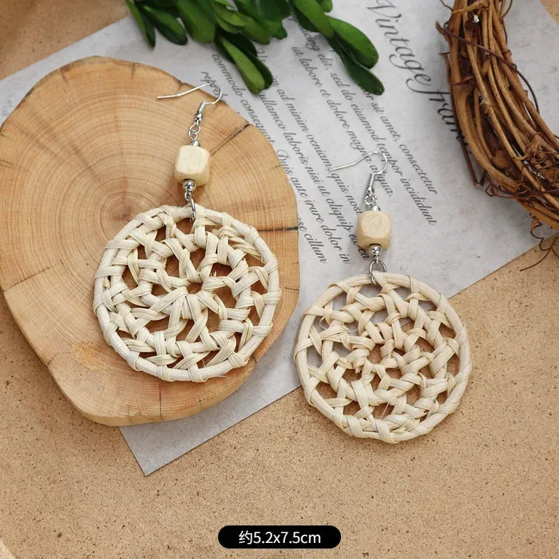 Unique Rattan Earrings Wooden Women Elegant Bohemian Long Earrings Fashion Exaggerate Big Boho Earrings Statement Jewelry 2024