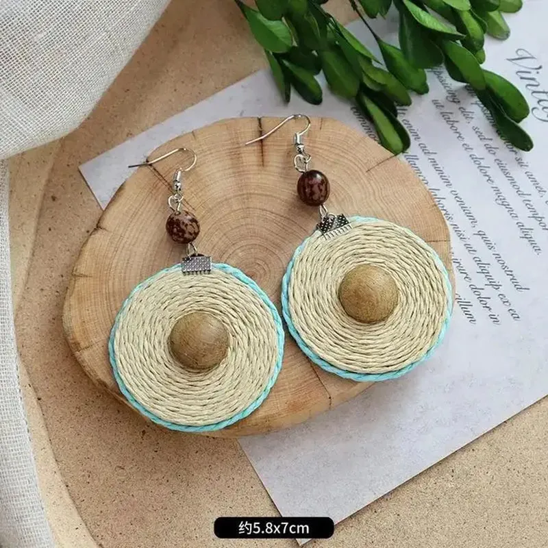 Unique Rattan Earrings Wooden Women Elegant Bohemian Long Earrings Fashion Exaggerate Big Boho Earrings Statement Jewelry 2024