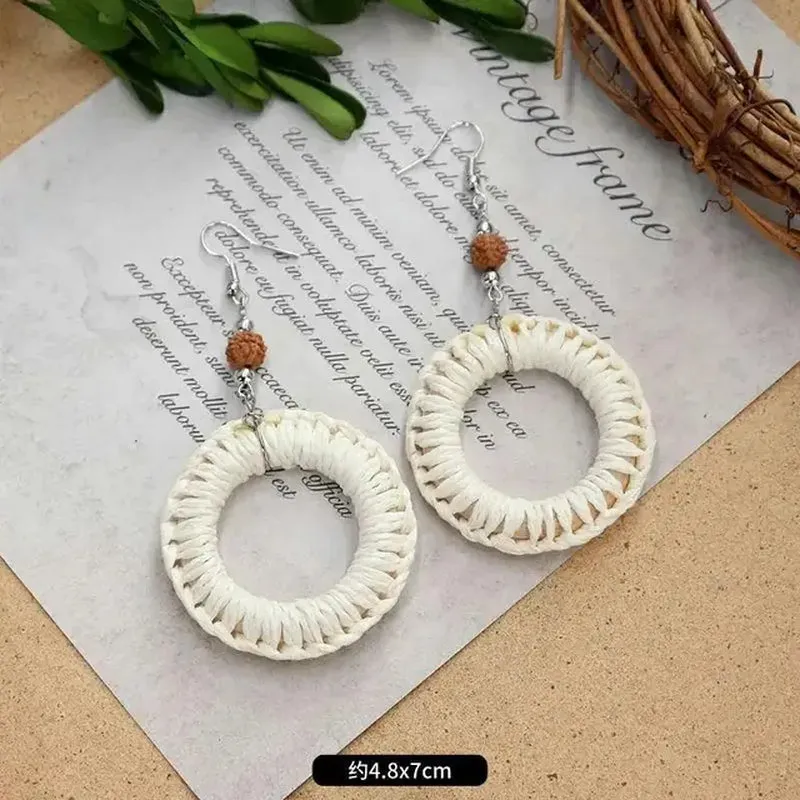Unique Rattan Earrings Wooden Women Elegant Bohemian Long Earrings Fashion Exaggerate Big Boho Earrings Statement Jewelry 2024