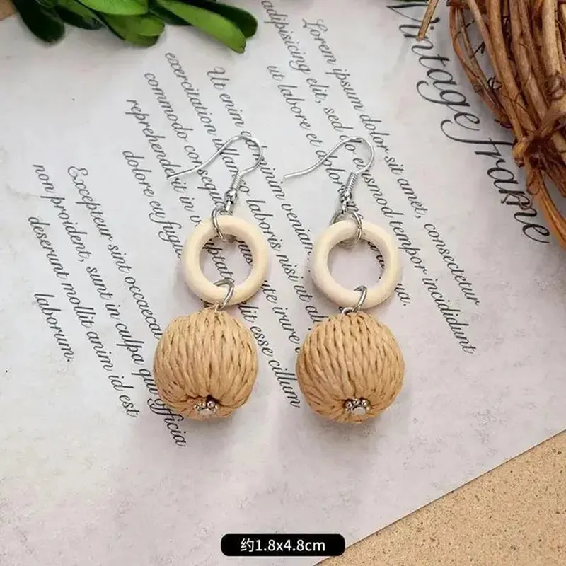 Unique Rattan Earrings Wooden Women Elegant Bohemian Long Earrings Fashion Exaggerate Big Boho Earrings Statement Jewelry 2024