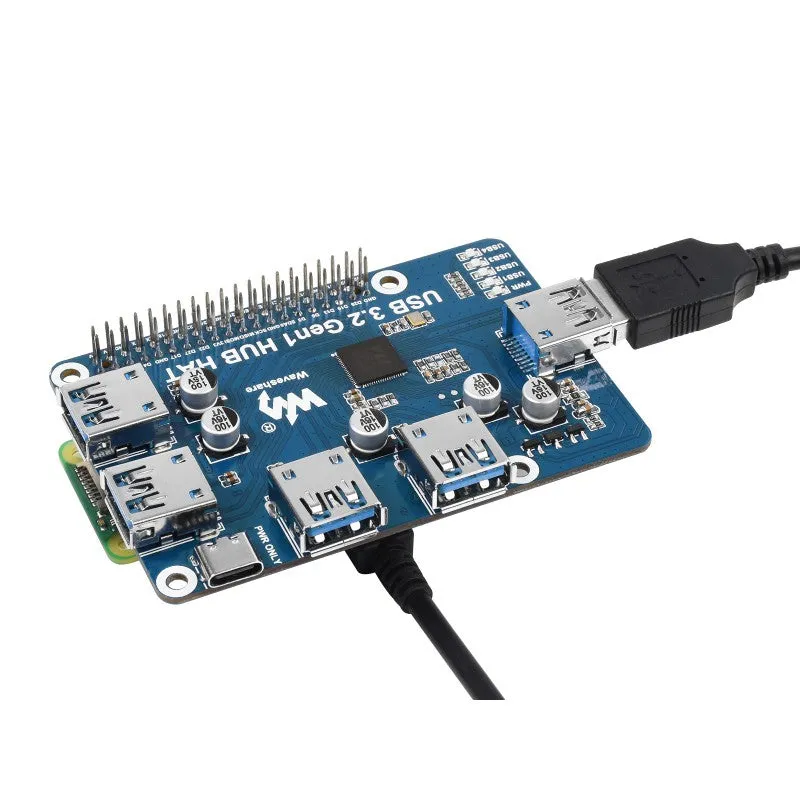 USB 3.2 Gen1 HUB HAT for Raspberry Pi, 4x USB 3.2 Gen1 Ports, Driver-Free