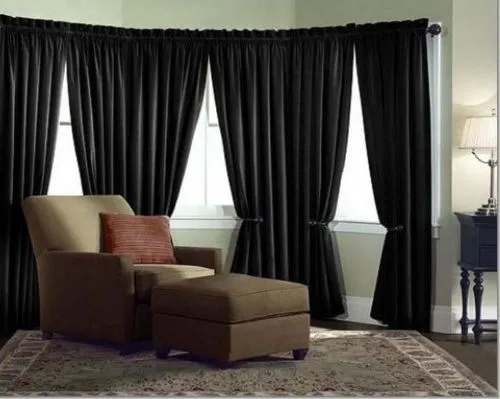 Velvet Curtain Panel Drape 24W x 8H Black Home Theater Energy Efficient Curtain"